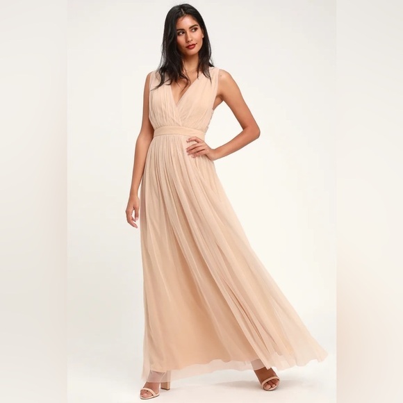 Lulus Romantic Moment Nude Mesh Maxi Dress - Picture 3 of 16